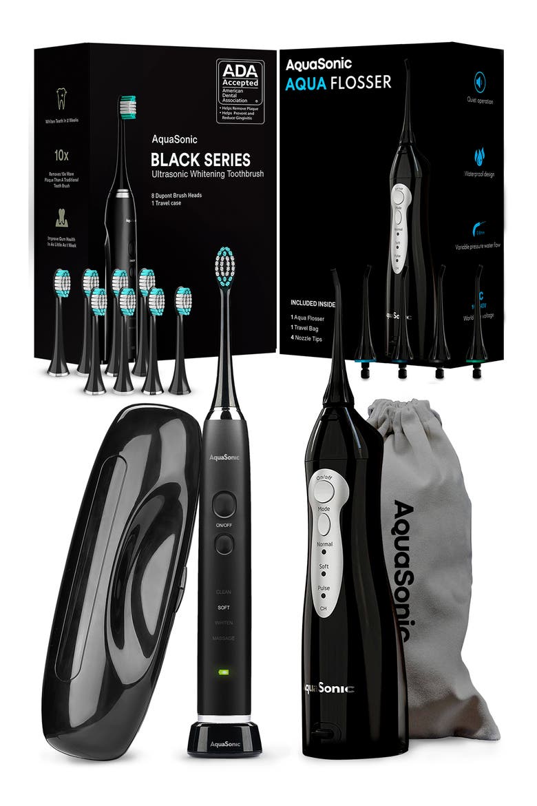 Black Series Electric Toothbrush & Black Aquaflosser Set, Main, color, BLACK