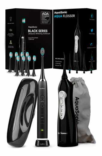 AQUASONIC Black Series Toothbrush & Black Aquaflosser Bundle