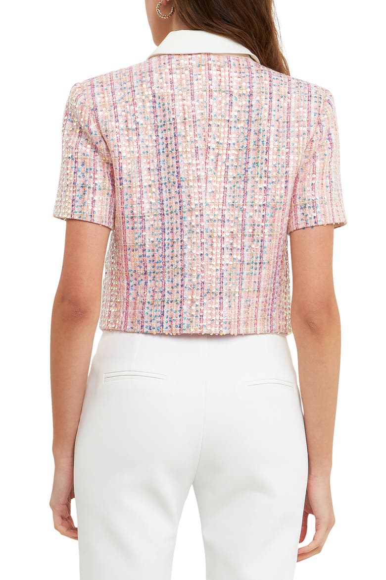 Sequin Crop Tweed Jacket, Alternate, color, PINK