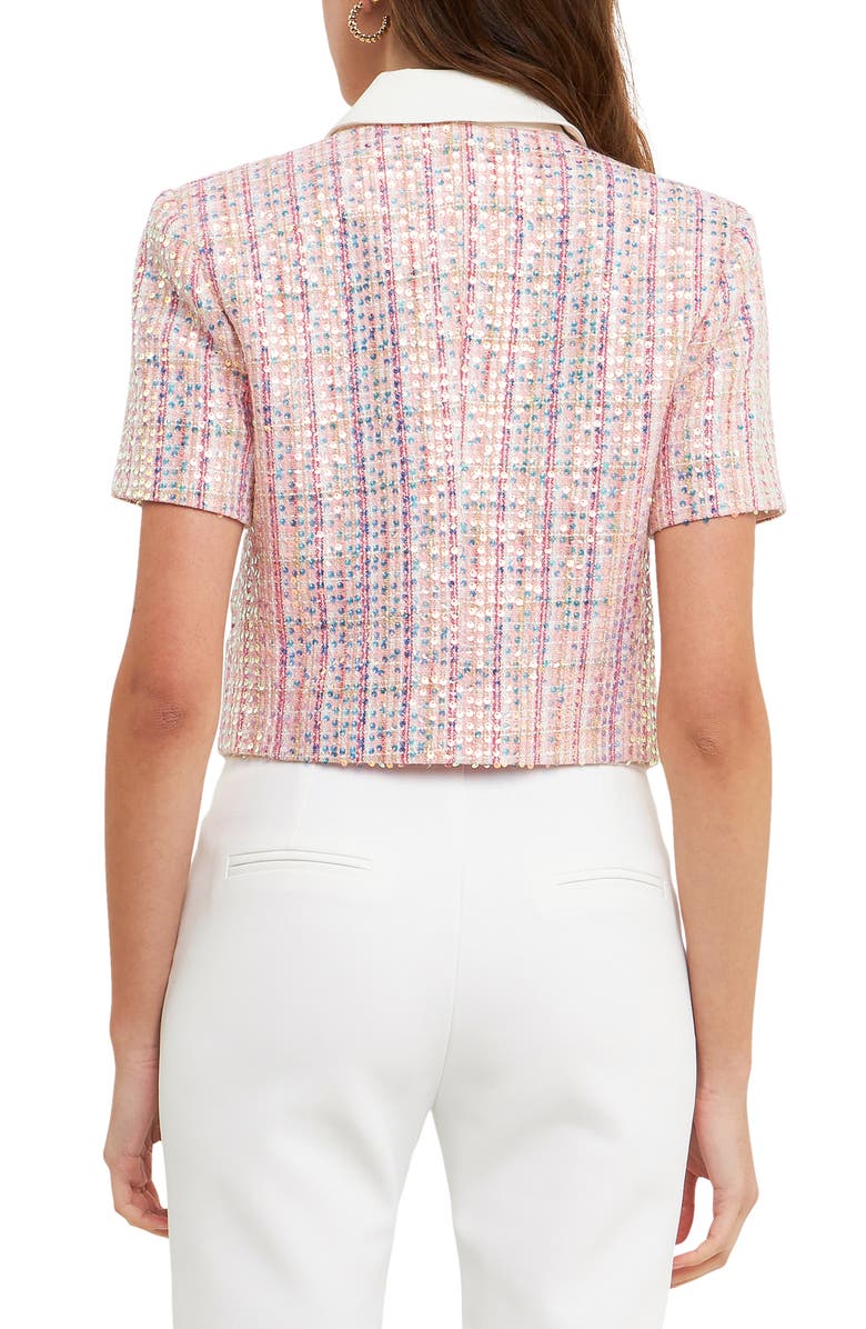 Endless Rose Sequin Crop Tweed Jacket, Alternate, color, Pink