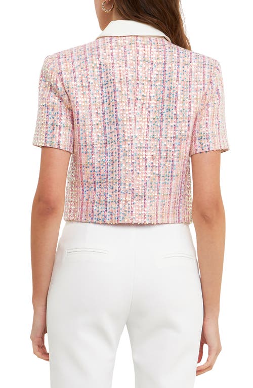 Endless Rose Sequin Crop Tweed Jacket In Pink