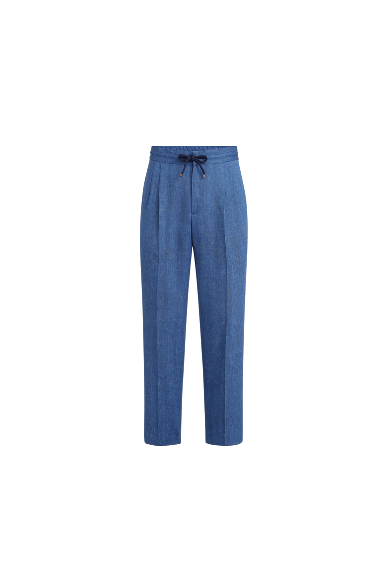 Trousers with drawstring and double pleats, Alternate, color, Denim