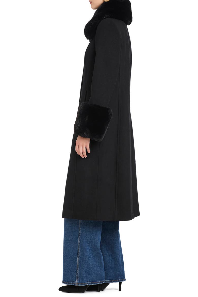 Faux Fur Trim Maxi Coat, Alternate, color, BLACK