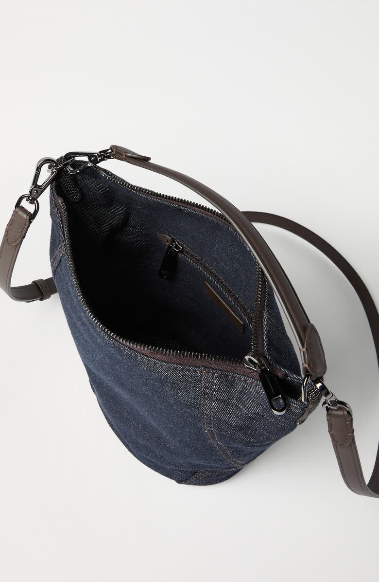 Brunello Cucinelli Twill BC Duo small bucket bag, Alternate, color, Blue