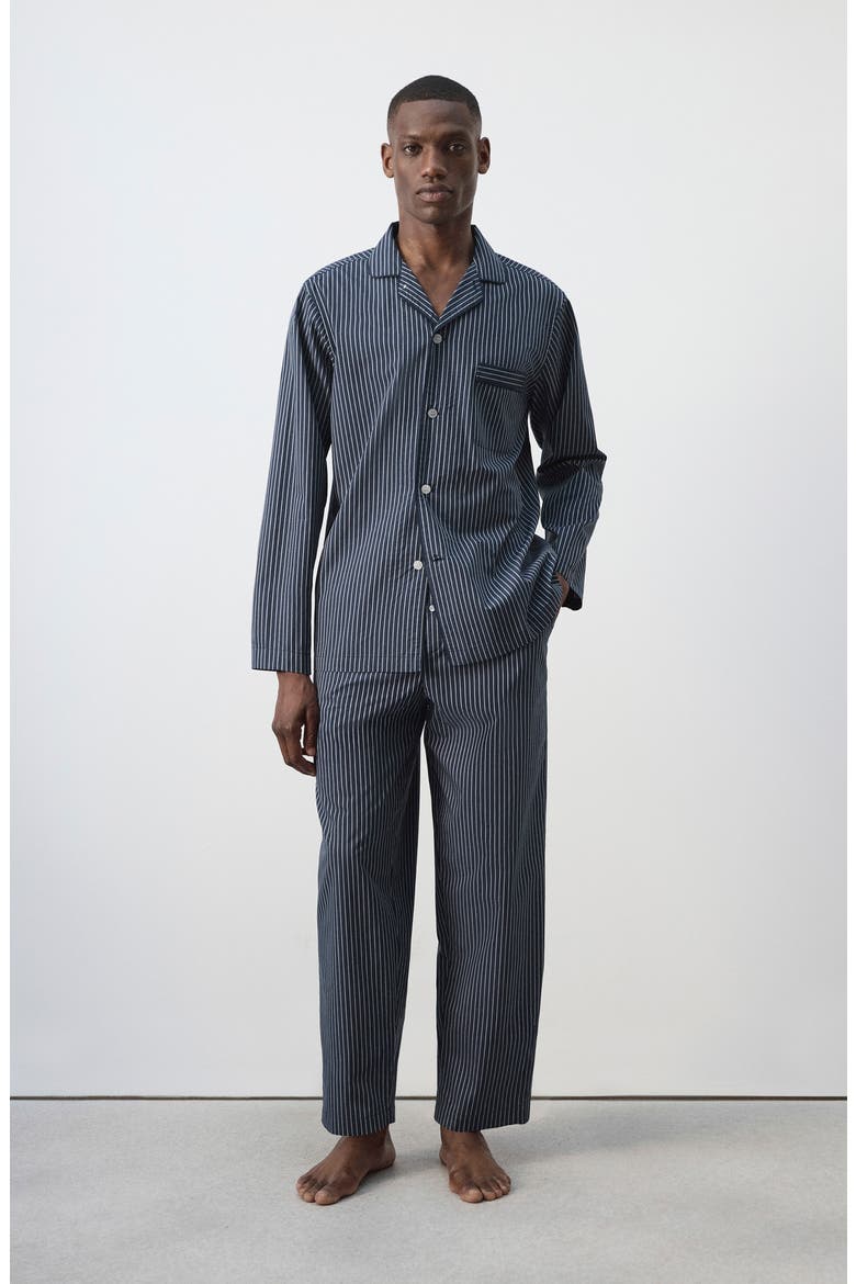 Stripe Cotton Pajamas, Alternate, color, NAVY
