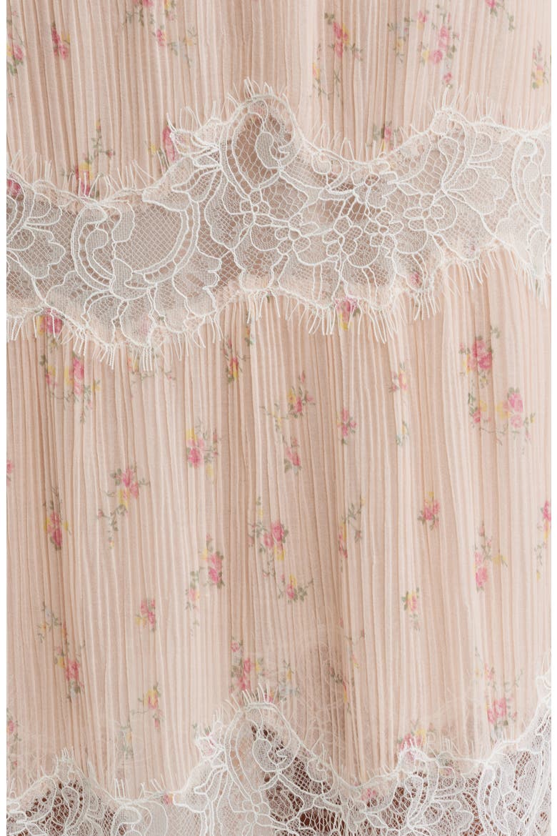 Everhart Floral Lace Detail Silk Chiffon Maxi Skirt, Alternate, color, SWEET NECTAR