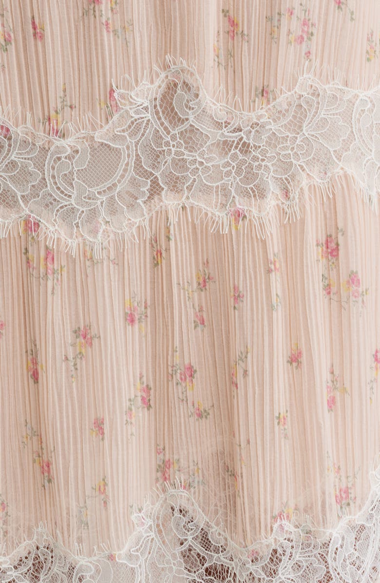 LoveShackFancy Everhart Floral Lace Detail Silk Chiffon Maxi Skirt, Alternate, color, Sweet Nectar