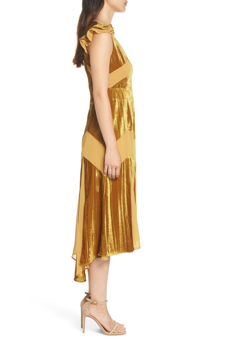 Harlyn Flutter Sleeve Velvet Midi Dress, Alternate, color, 