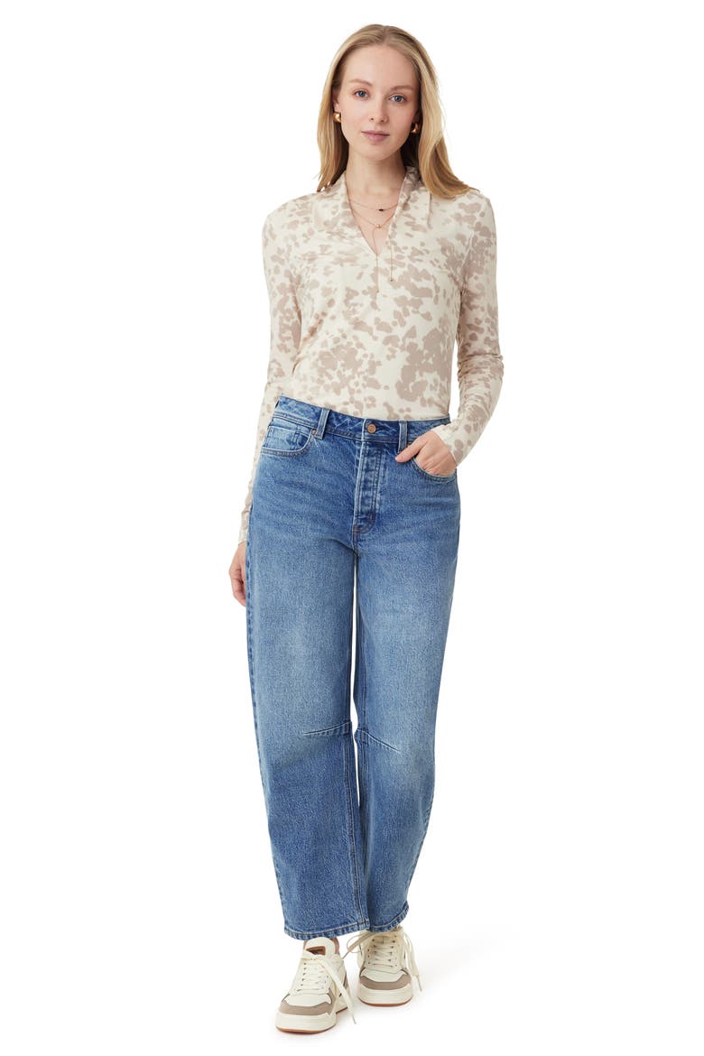 Split Neck Long Sleeve Top, Alternate, color, WHITECAP GRAY COW PRINT
