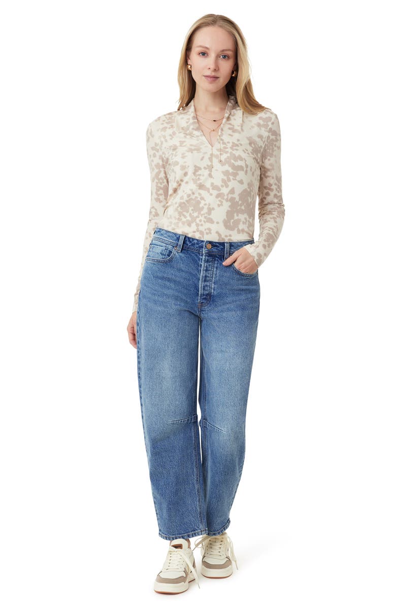 Scotch & Soda Split Neck Long Sleeve Top, Alternate, color, Whitecap/ Cow Print