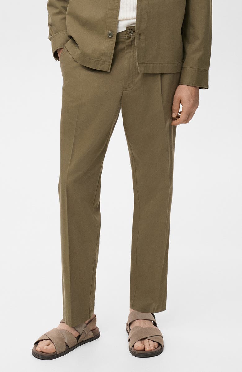 MANGO Cotton Blend Straight Leg Pants, Main, color, Olive Green