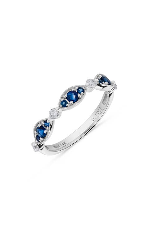 14K White Gold Sapphire & Diamond Stackable Ring
