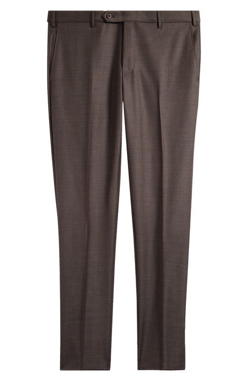 Zanella Parker Classic Wool Sharkskin Dress Pants In Brown