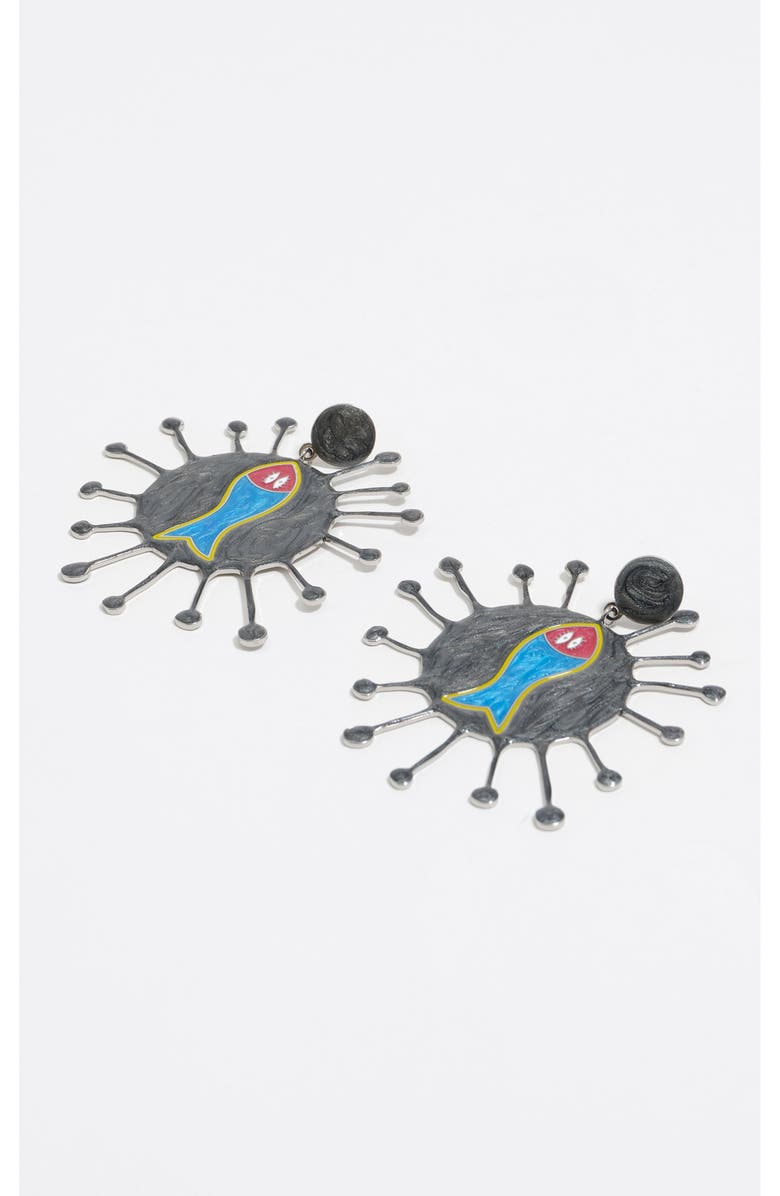 Bimba y Lola Multicolor Enamel Fish Earrings, Alternate, color, Grey