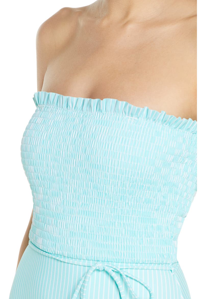 Smocked One-Piece Swimsuit, Alternate, color, TEAL ARUBA RESORT STRIPE