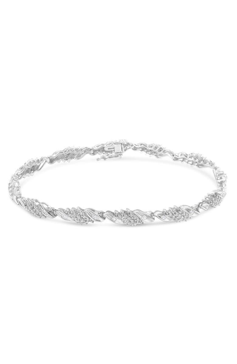 Haus of Brilliance Silver 1-1/2 Cttw Round and Baguette Cut Diamond Wave Link Bracelet, Alternate, color, White