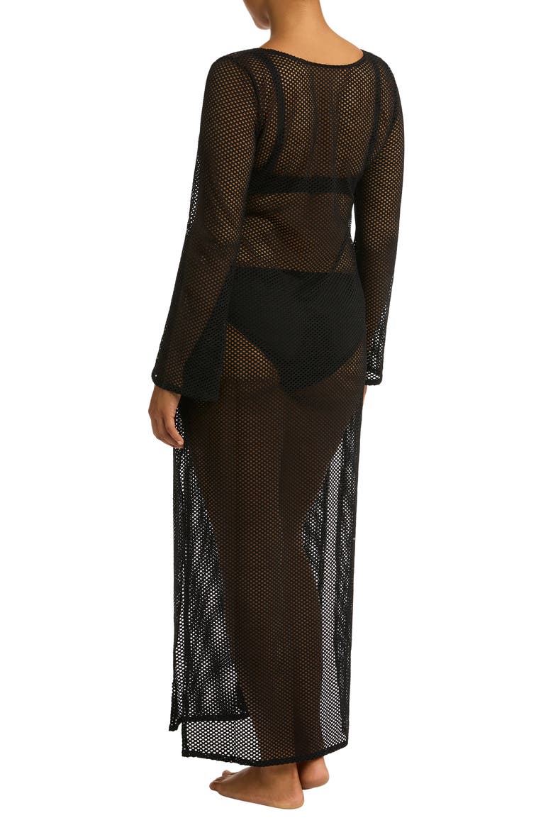 Surf Long Sleeve Mesh Cover-Up Dress, Alternate, color, BLACK
