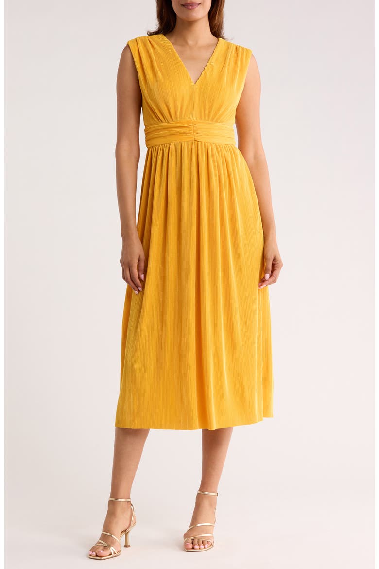Ribbed Knit V-Neck Midi Dress, Main, color, YELLOW