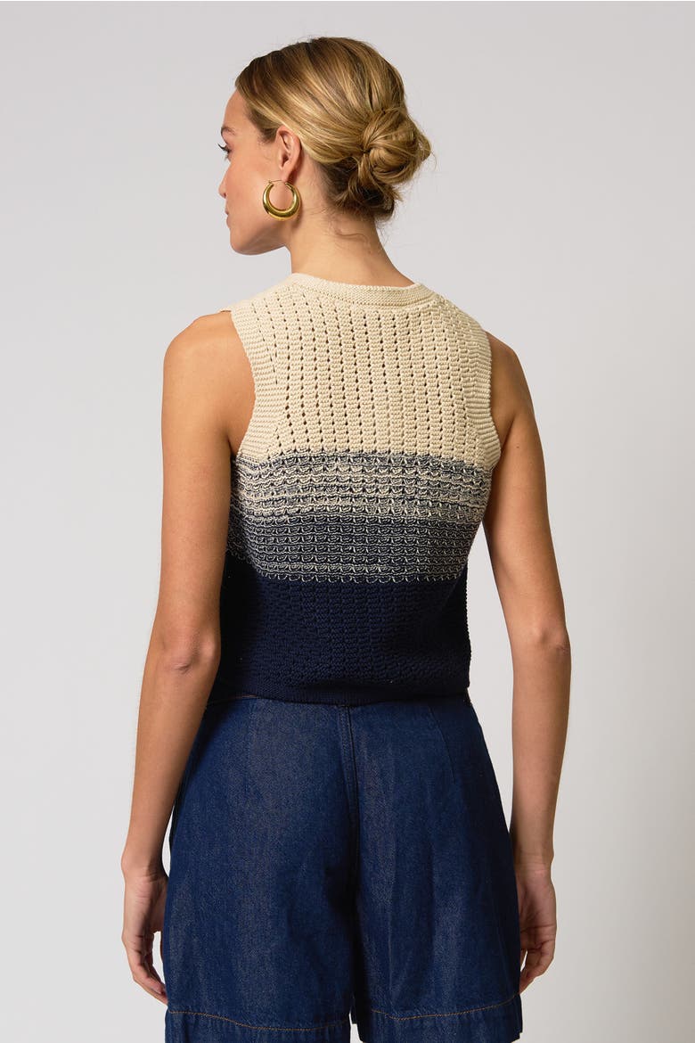 Jacy Gradient Crochet Vest, Alternate, color, Flax/Navy