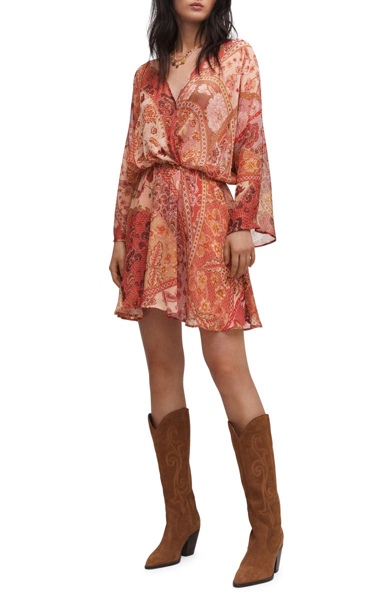 MANGO Print Long Sleeve Chiffon Minidress, Main, color, 