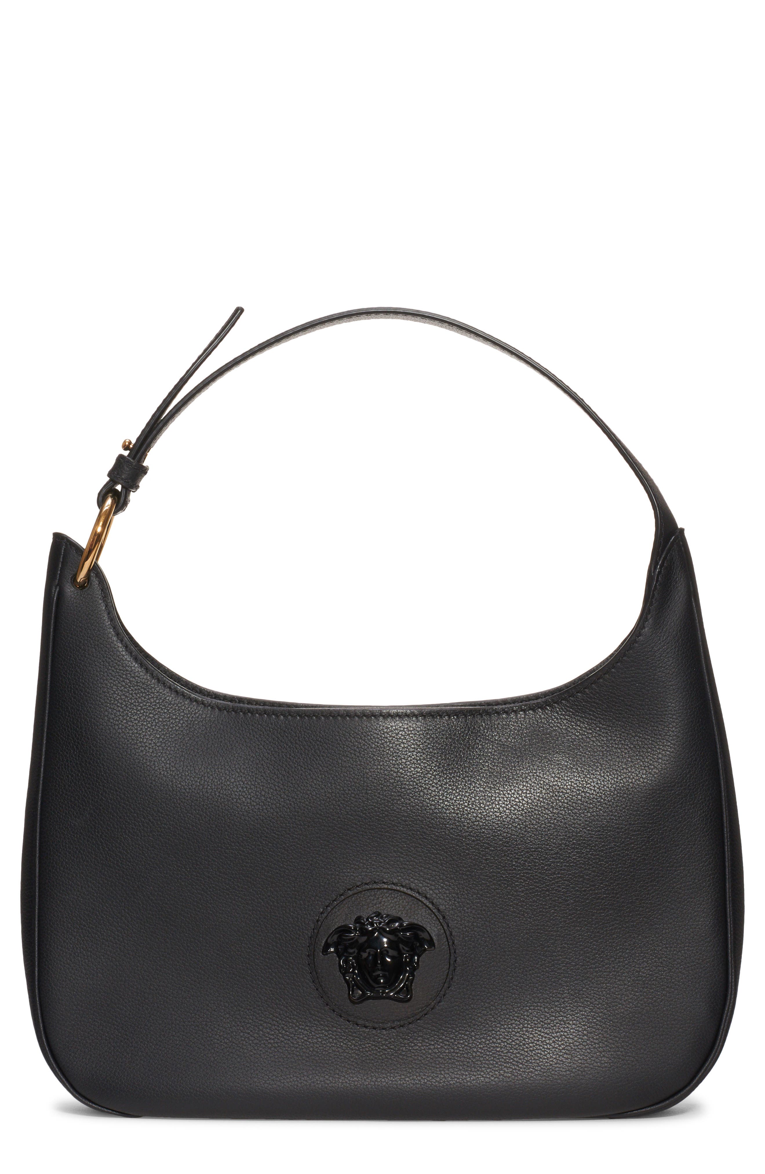 Versace Medium La Medusa Leather Hobo, Main, color, 