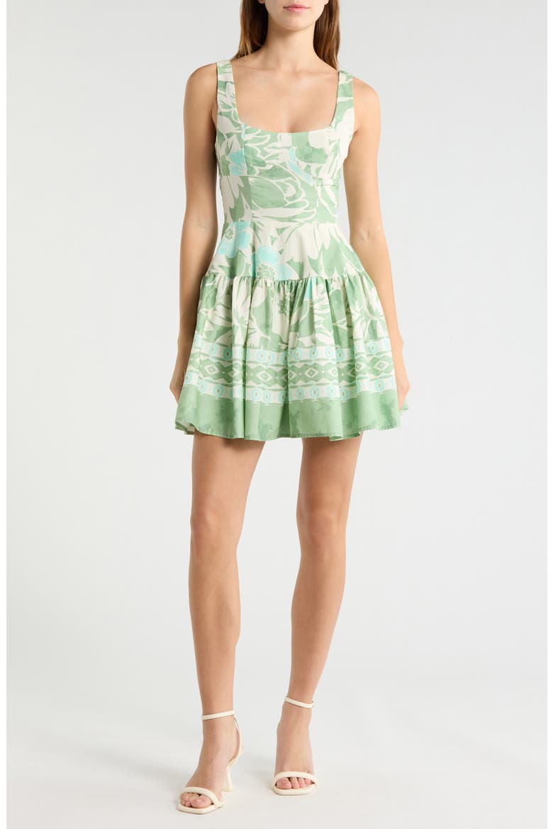 Bustier Fit & Flare Minidress, Main, color, SAGE POPPY LILY
