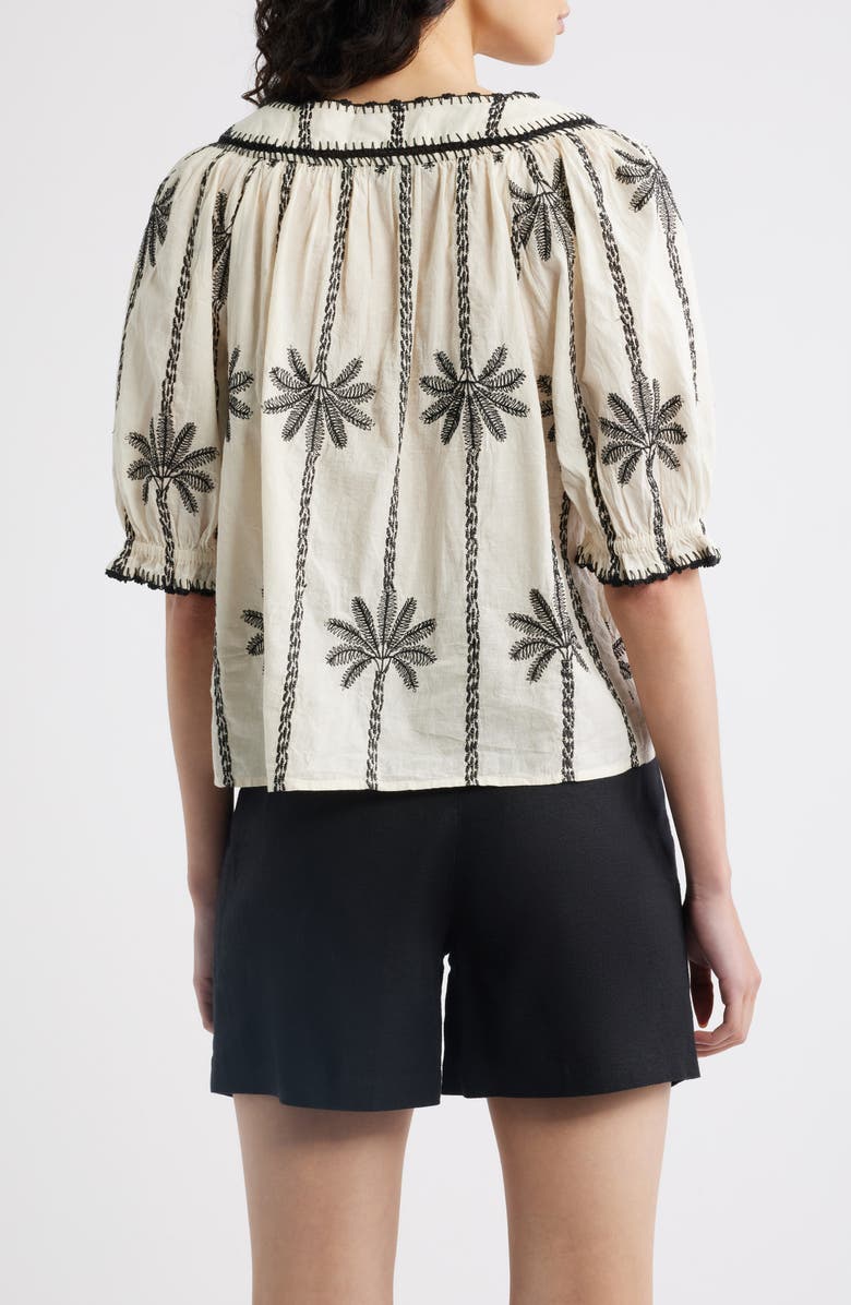 Rails Belina Embroidered Elbow Sleeve Top, Alternate, color, Embroidered Palms
