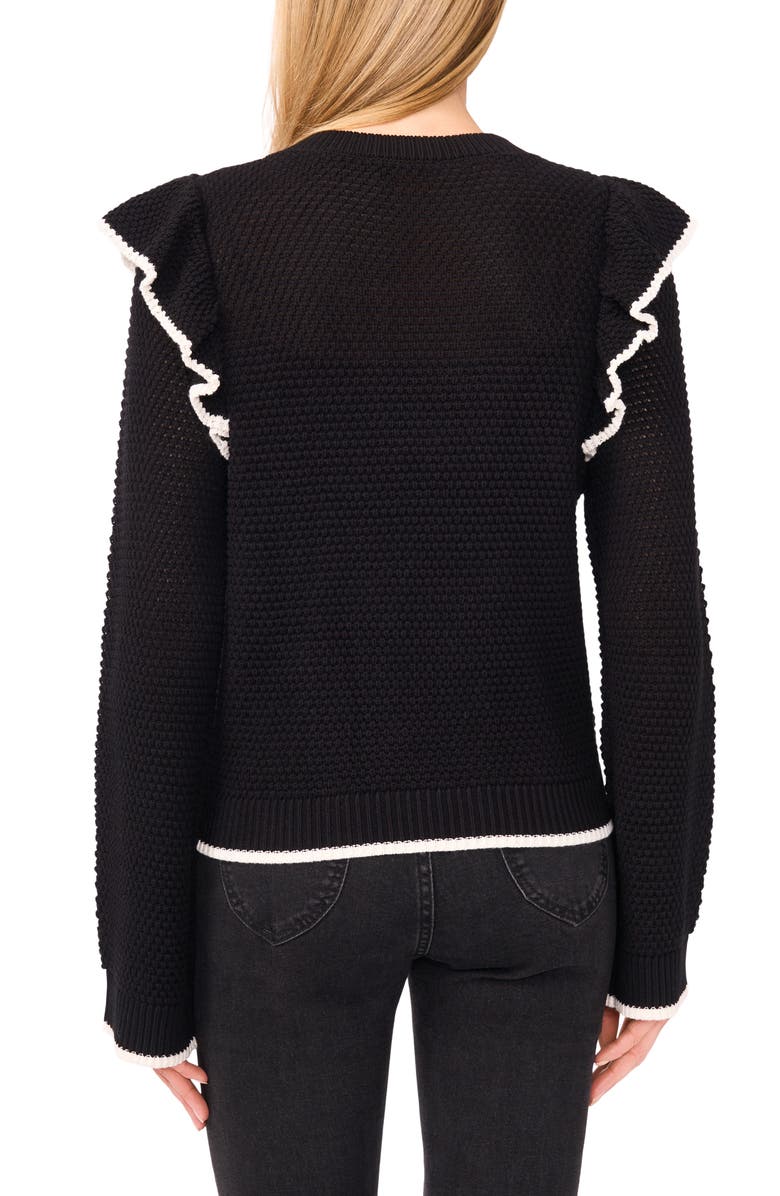 CeCe Tipped Ruffle Sweater, Alternate, color, Rich Black