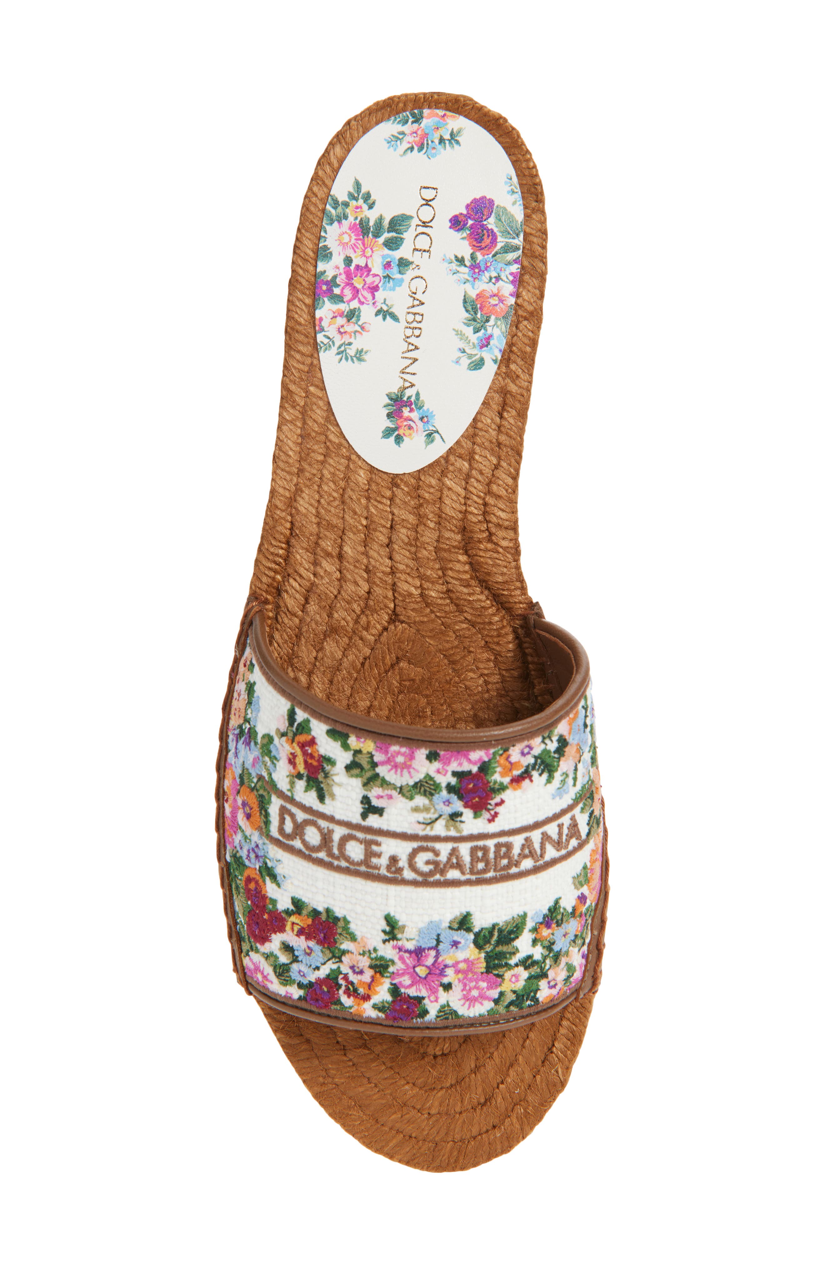 Dolce&Gabbana Floral Embroidered Flat Espadrille Sandal, Alternate, color, Bianco/ Multicolor