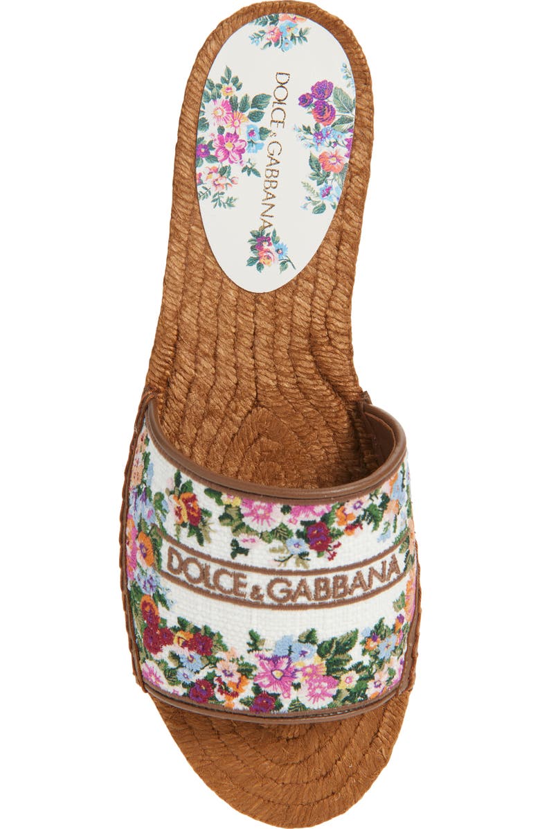 Dolce&Gabbana Floral Embroidered Flat Espadrille Sandal, Alternate, color, Bianco/ Multicolor