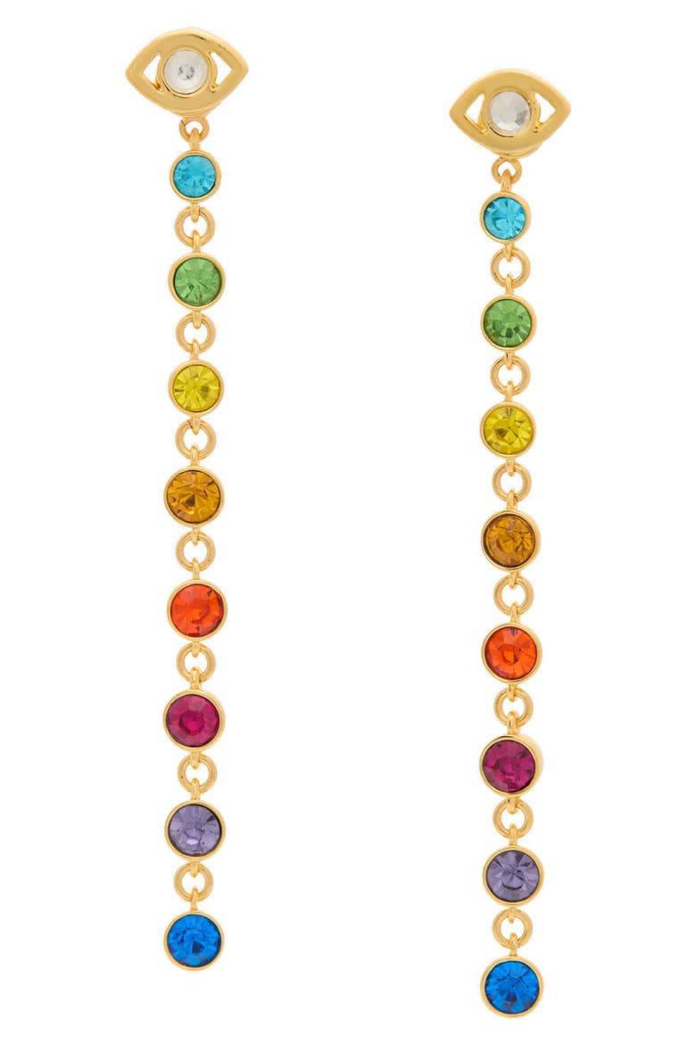 Micro Evil Eye Linear Drop Earrings, Main, color, GOLD/ MULTI