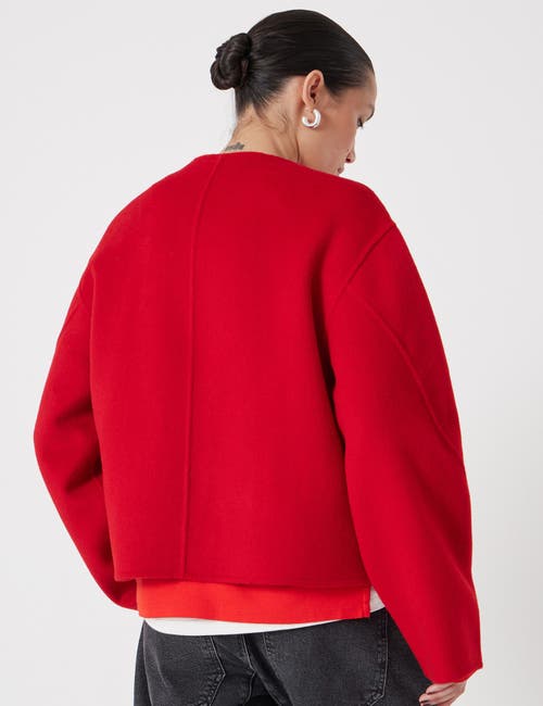 Hush Wool Double Faced Collarless Jacket In Red
