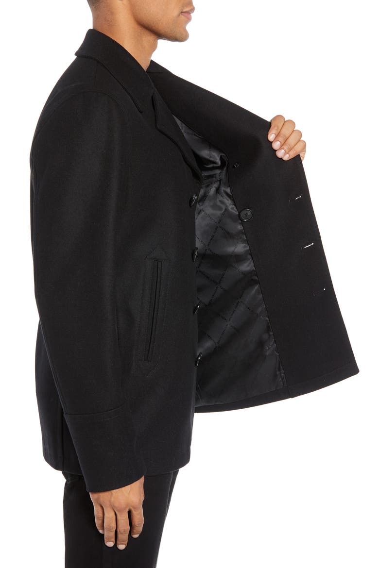 Wool Blend Double Breasted Peacoat, Alternate, color, BLACK