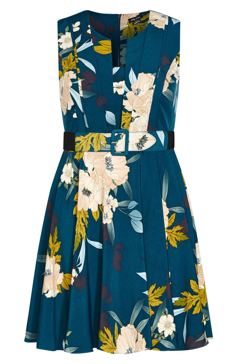 City Chic Alessia Floral Pleated Fit & Flare Dress, Alternate, color,