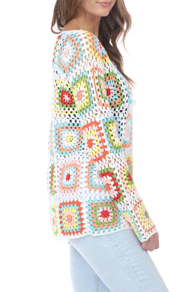 Granny Square Crochet Cardigan, Alternate, color, WHITE