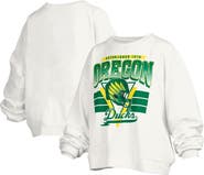 PRESSBOX Women's Pressbox White Oregon Ducks Janice Retro Logo Oversized Pullover Sweatshirt