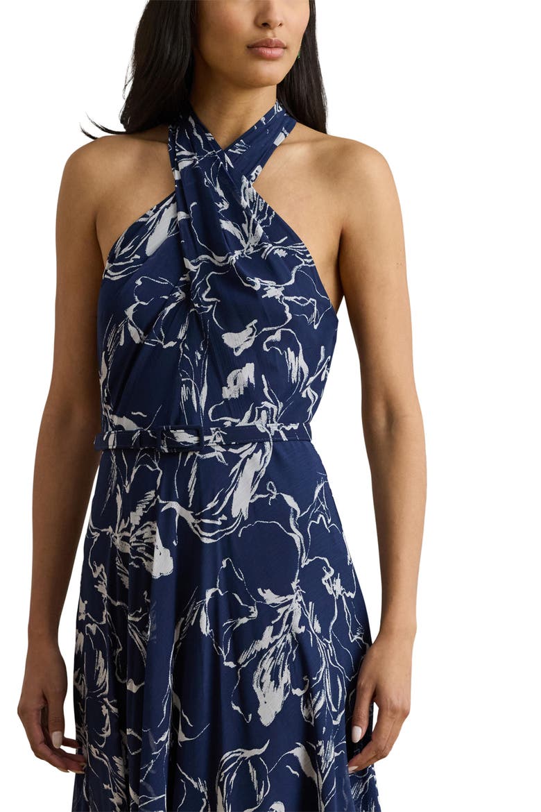 Lefora Floral Crinkle Georgette Maxi Dress, Alternate, color, NAVY BLUE/ WHITE