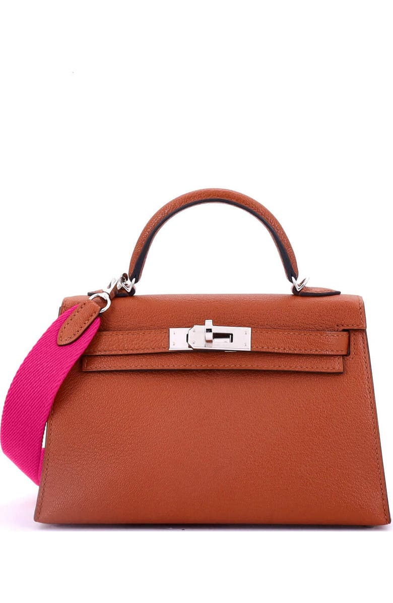 Pre-Owned Hermes Kelly Mini II Amazone Handbag Brown Chevre Mysore with Palladium Hardware 20, Main, color,