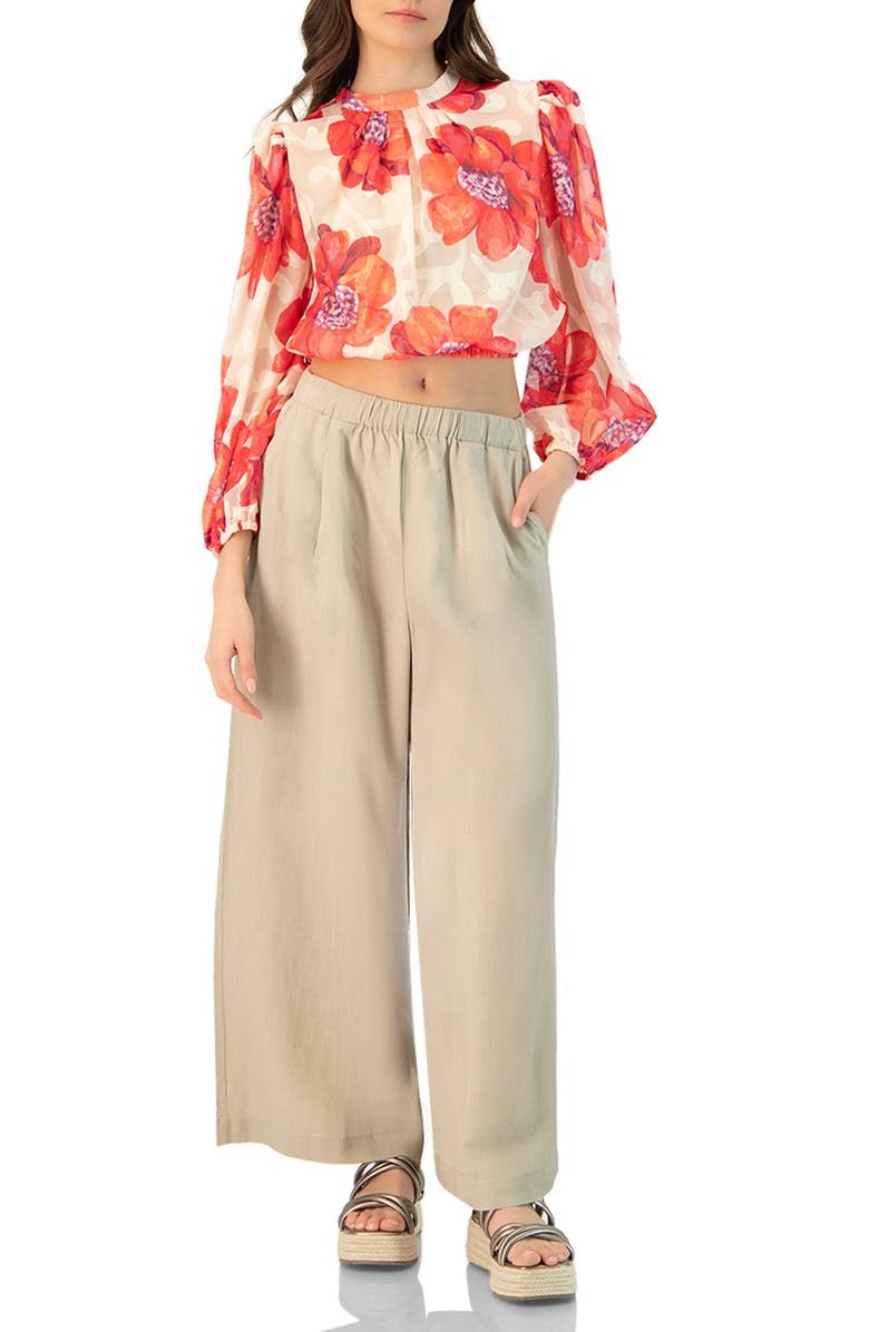 IVONNE Shimmering Printed Blouse with Pleated Round Neck, Alternate, color, Ivory