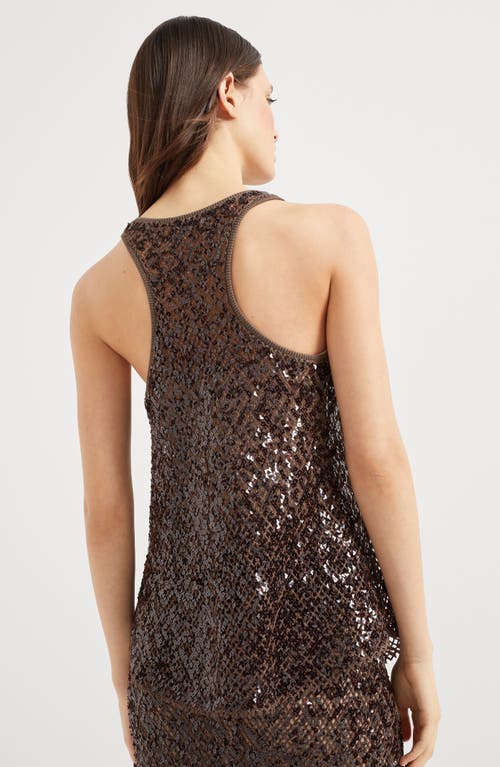 Brunello Cucinelli Dazzling Net Embroidery Top In Chocolate