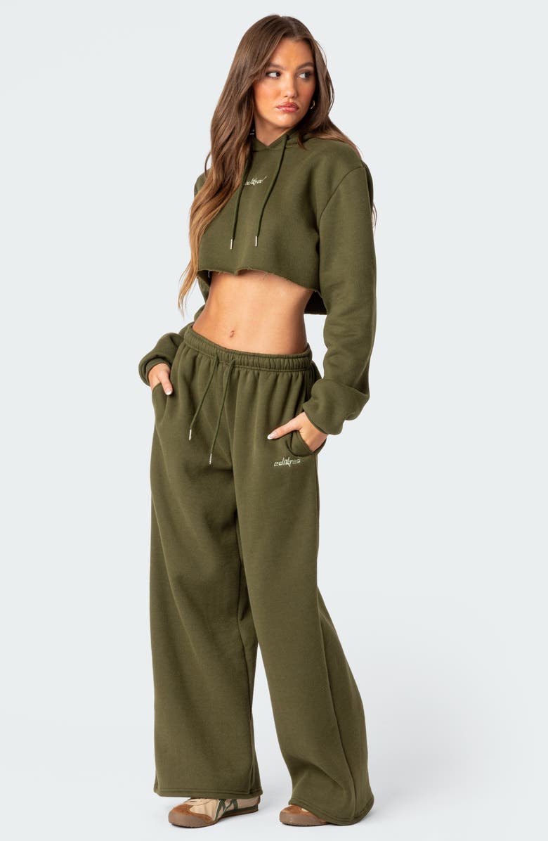 EDIKTED Breanna Cotton Blend Crop Hoodie, Alternate, color, Olive