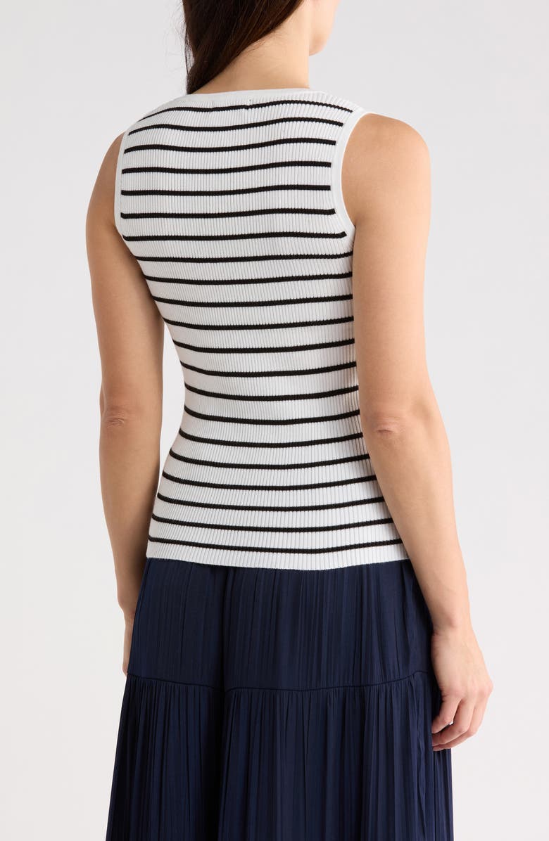 T Tahari Stripe Scoop Neck Tank, Alternate, color, White Star/ Black