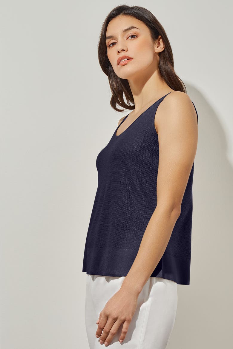 V-Neck Tank - Side-Slit Soft Knit, Alternate, color, Indigo