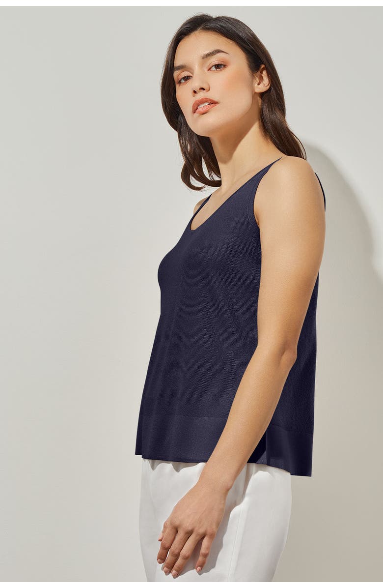 Ming Wang V-Neck Tank - Side-Slit Soft Knit, Alternate, color, Indigo