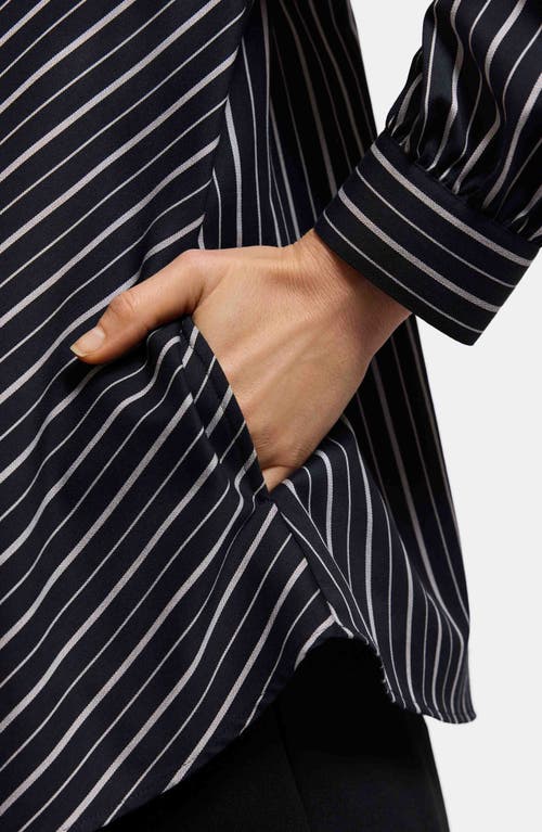 Foxcroft Daphne Stripe Stretch Cotton Blend Pullover Shirt In Black
