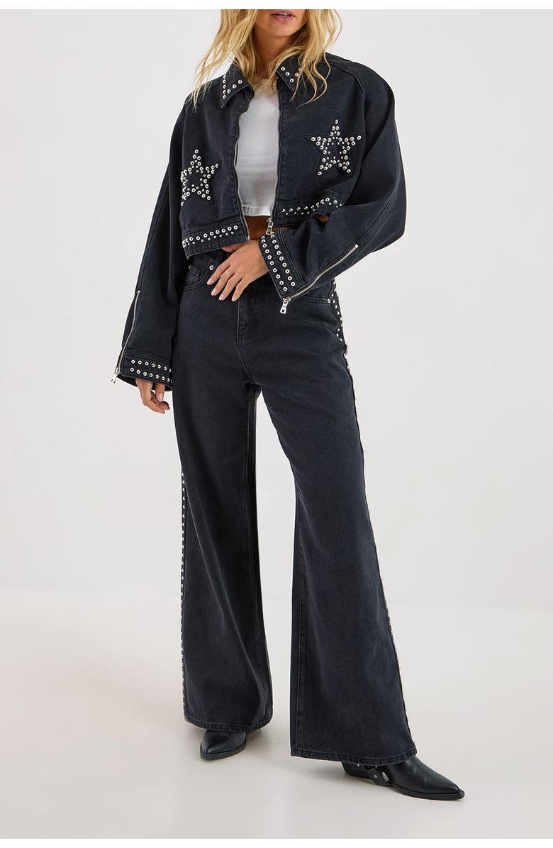 NASTY GAL Star Studded Baggy Denim Jeans, Alternate, color, Washed Black