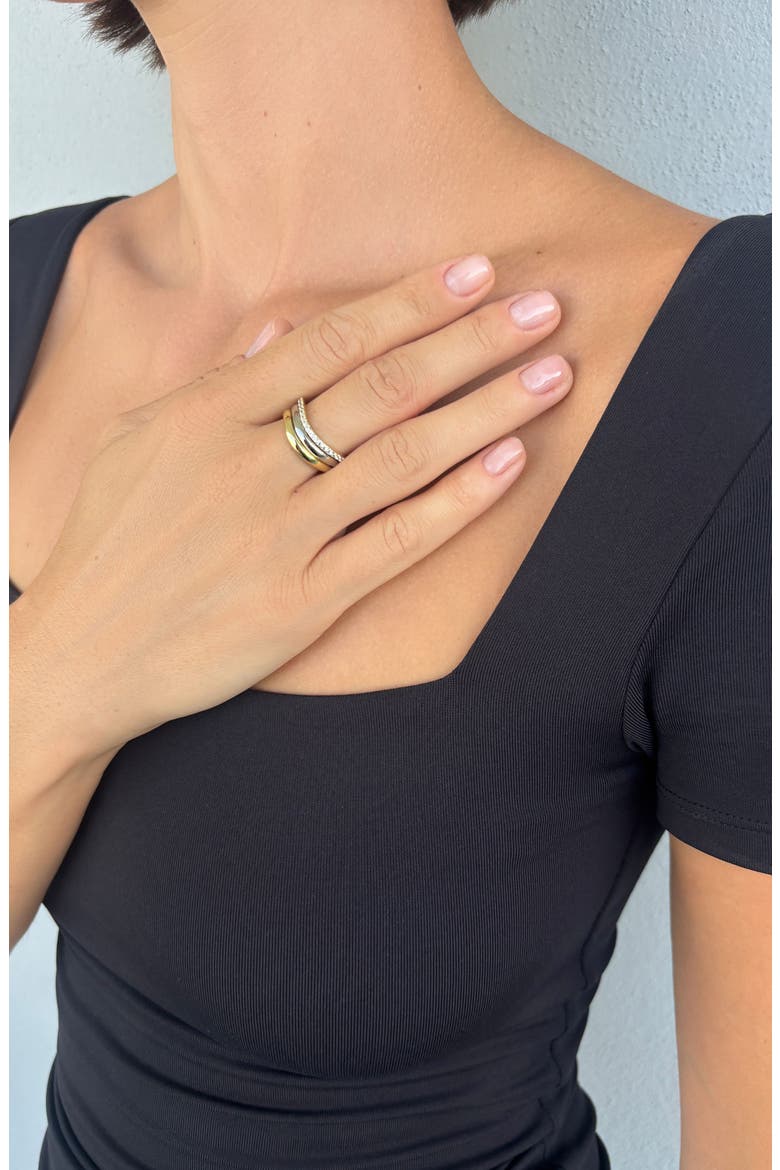 Set of 4 Mixed Metal Wavy Stackable Rings, Alternate, color, GOLD/ SILVER
