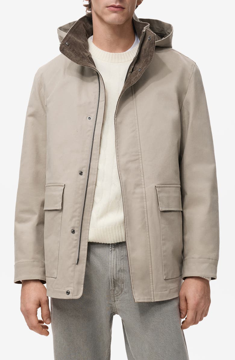 MANGO Twill Parka with Removable Hood, Main, color, Sand