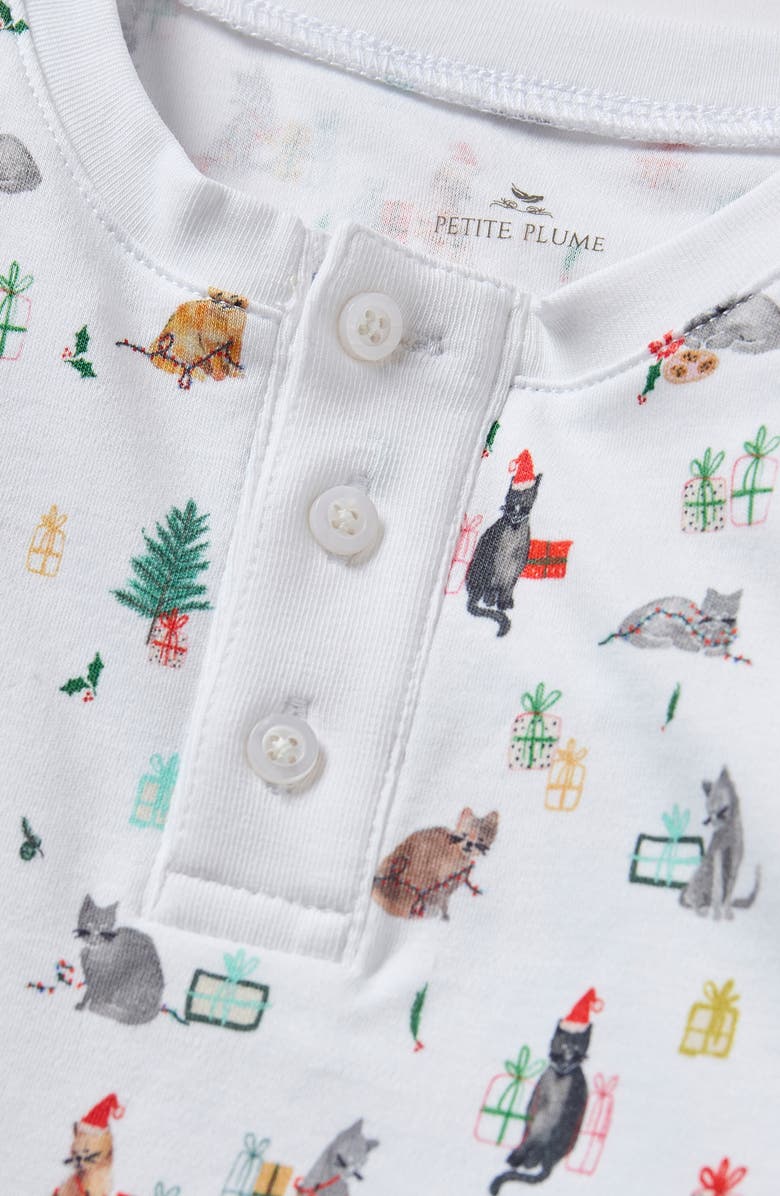 Petite Plume Kids' Merry Meow Fitted Two-Piece Pima Cotton Pajamas, Alternate, color, White