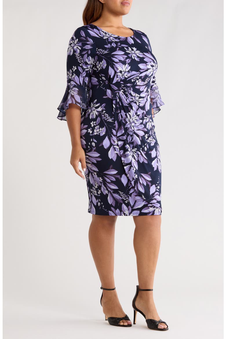 Bell Sleeve Faux Wrap Dress, Alternate, color, LILAC